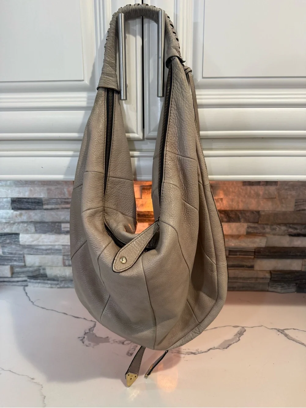 orYANY Cream Leather Hobo Bag with Studded Hardware